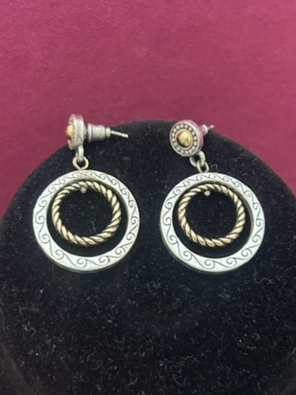 BRIGHTON “Rapture” Two Tone CIRCLE Dangle EARRINGS